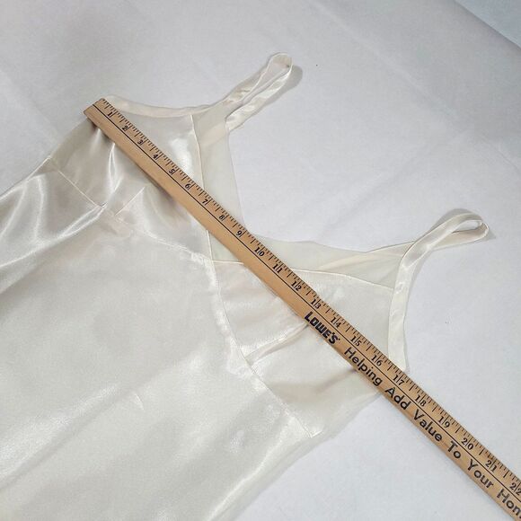 Y2K Satin Mesh Babydoll Slip Top S (4/6) white George Vtg Spaghetti Strap crop - Picture 6 of 11